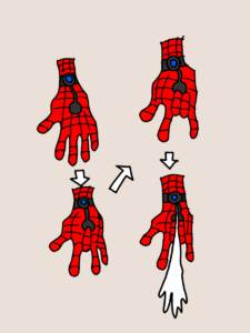 スパイダーマンが糸を出す時の手の形